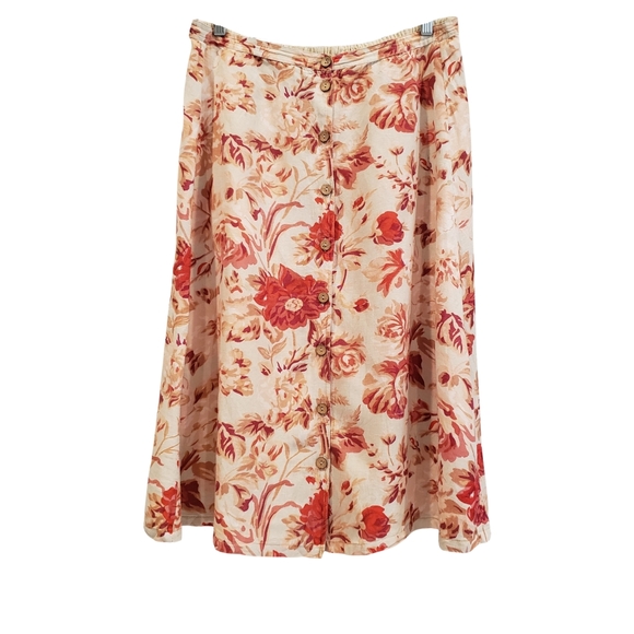 April Cornell Dresses & Skirts - April Cornell M Button Front Midi Skirt Floral 90s Vintage Neutral Colors